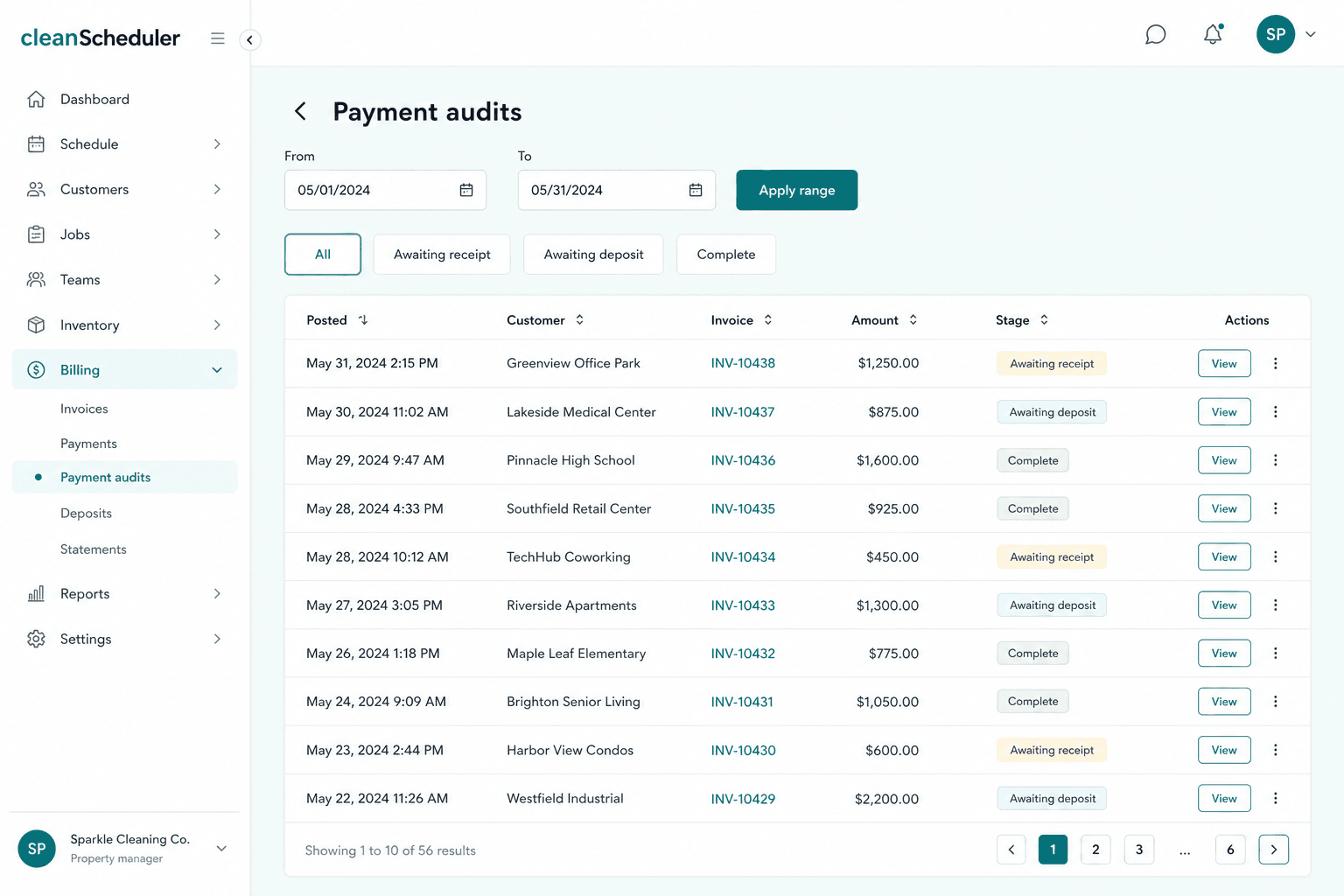 Clean Scheduler payment audits report for check and cash tracking
