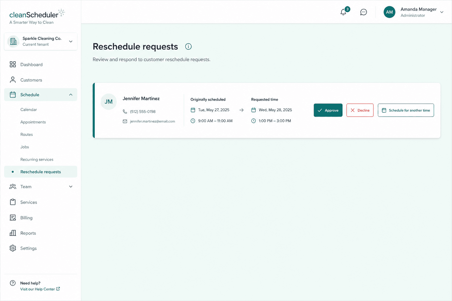 Clean Scheduler mobile schedule used for visit reminders and field updates